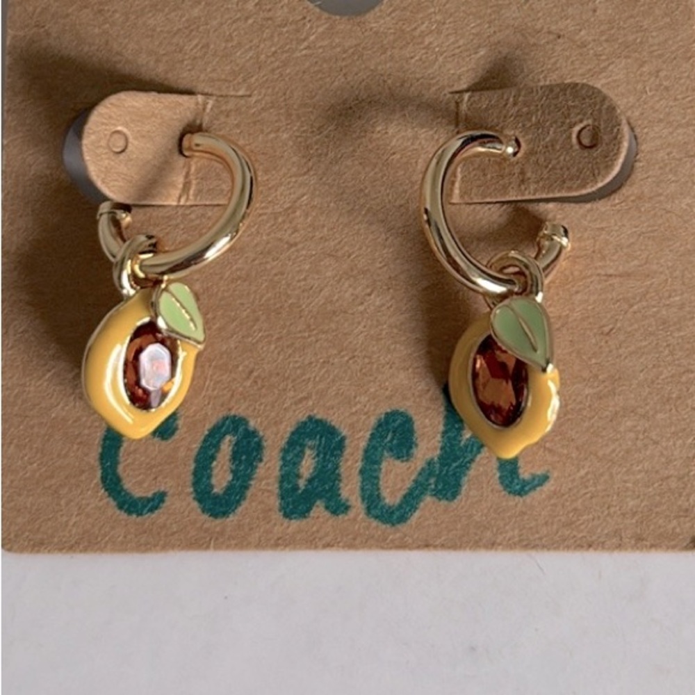 Lot of 2x EUC [Coach] Crystal Earrings, Lemon Charm Huggie & Signature Studs - Picture 9 of 12